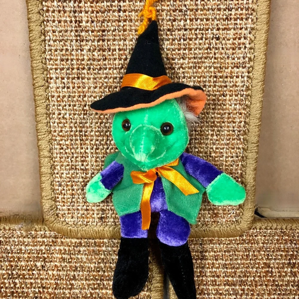 Vintage Halloween Witch Plush Green Purple 8” Genich